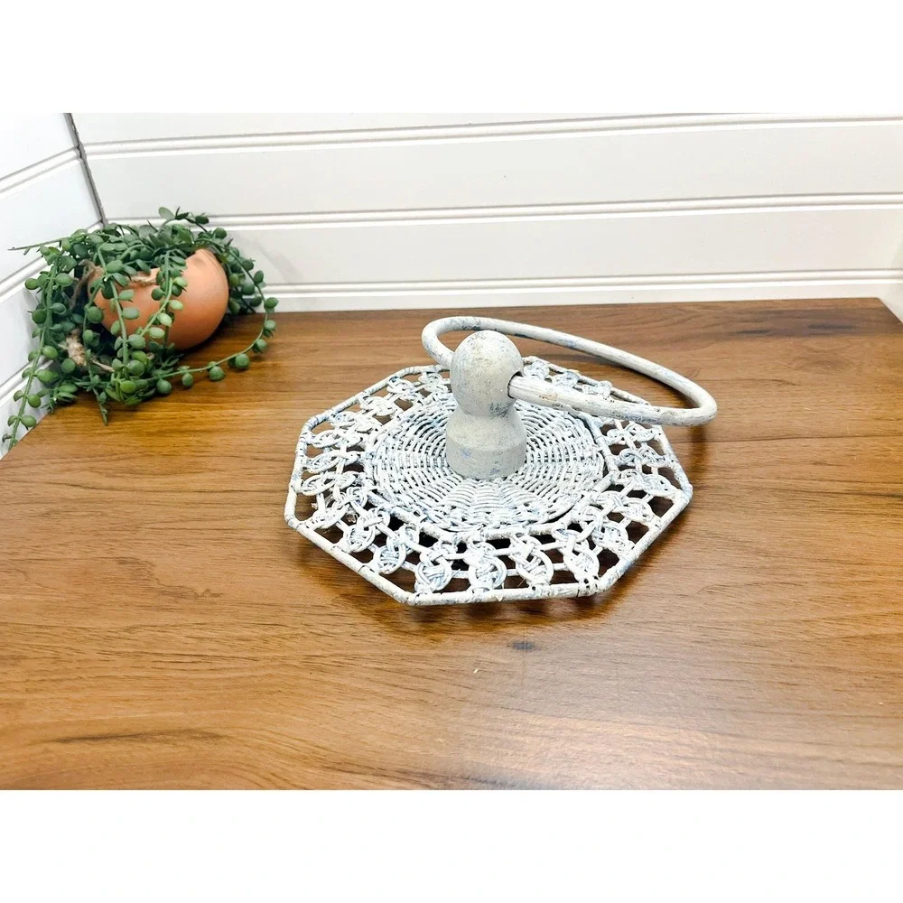Vintage Wicker & Wood Hand Towel Ring - Retro Bathroom Decor